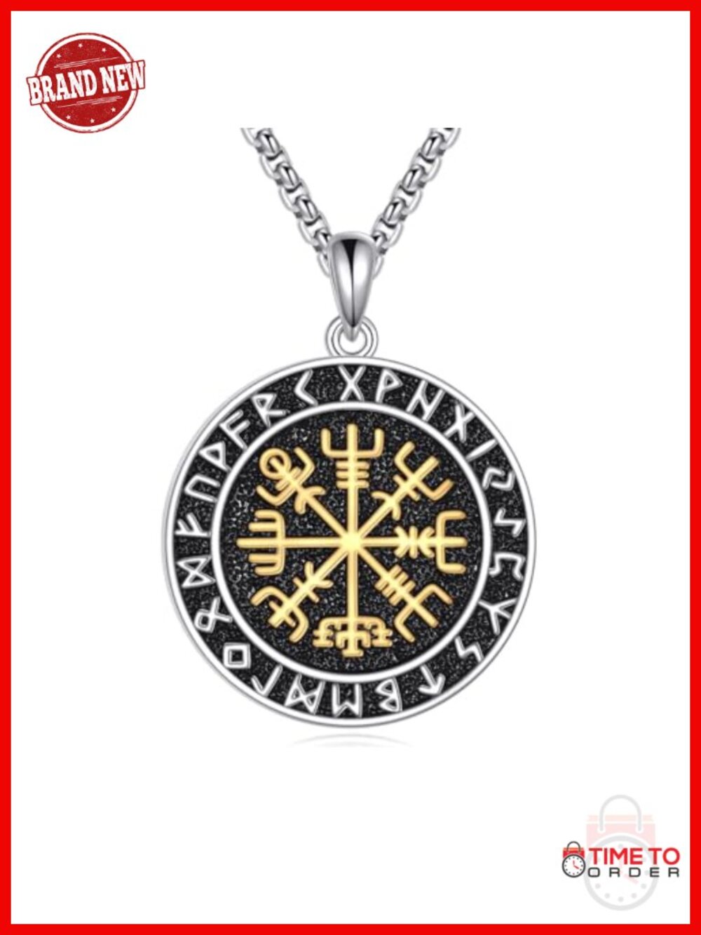 925 Sterling Silver Vegvisir Viking Compass Pendant Necklace for Men